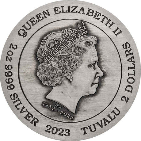 Tuvalu 2023 $2 The Phantom - The Ghost Who Walks 2oz .9999 Silver Antiqued Coin Obverse