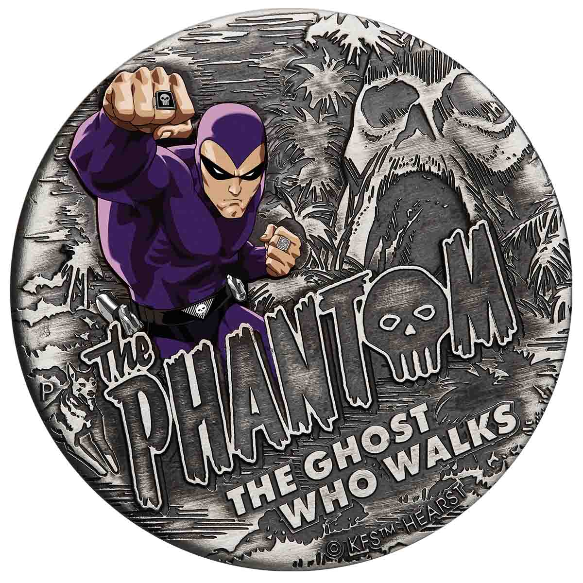 Tuvalu 2023 $2 The Phantom - The Ghost Who Walks 2oz .9999 Silver Antiqued Coin Reverse 3