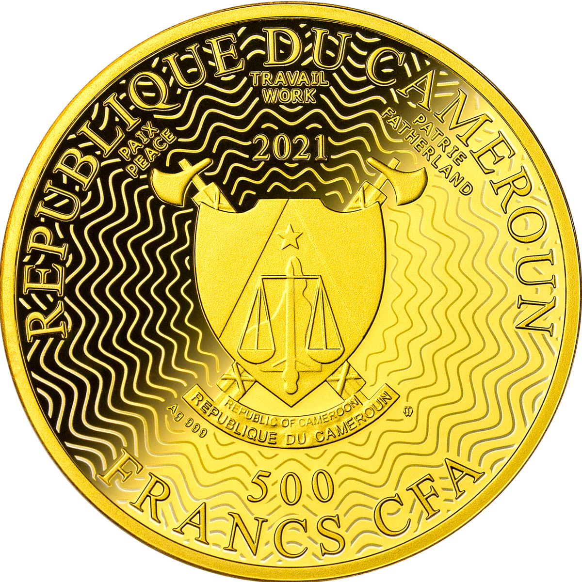 Cameroon 2021 500 Francs GOLD TREE of HAPPINESS .999 Gold Plated .999 Silver Proof