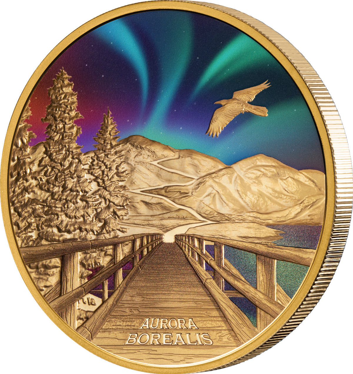 Tuvalu 2023 $100 Aurora Borealis 1oz Colour .9999 Gold Proof Perth Mint