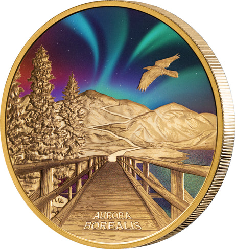 Tuvalu 2023 $100 Aurora Borealis 1oz Colour .9999 Gold Proof Perth Mint