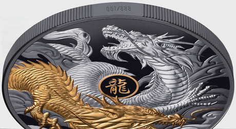Niue 2024 $10 Lunar Double Dragon Gold Plated Black 5 oz Silver Proof Edge Numbered