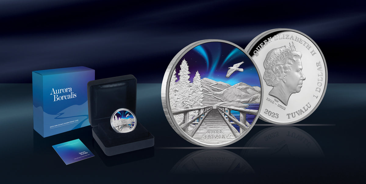 Tuvalu 2023 $1 Aurora Borealis 1oz Colour .9999 Silver Proof Perth Mint