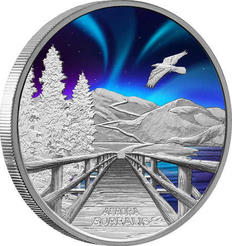 Tuvalu 2023 $1 Aurora Borealis 1oz Colour .9999 Silver Proof Perth Mint
