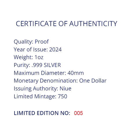 Niue 2024 $1 Black Swan 1oz 999 Silver Proof Coin