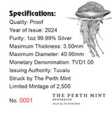 Tuvalu 2024 $1 Blue Bottle Deadly & Dangerous 1oz .9999 Silver Proof