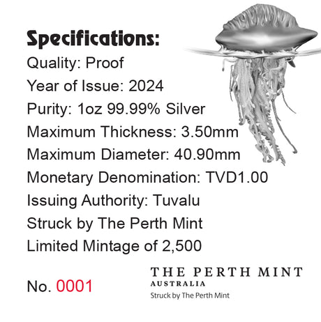 Tuvalu 2024 $1 Blue Bottle Deadly & Dangerous 1oz .9999 Silver Proof