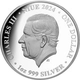 Niue 2024 $1 Peacock 1oz .999 Gold-plated Silver Proof Coin