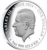 Niue 2024 $1 Peacock 1oz .999 Gold-plated Silver Proof Coin