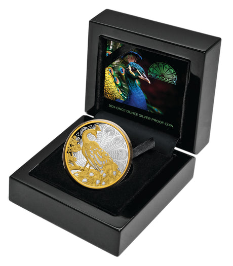 Niue 2024 $1 Peacock 1oz .999 Gold-plated Silver Proof Coin