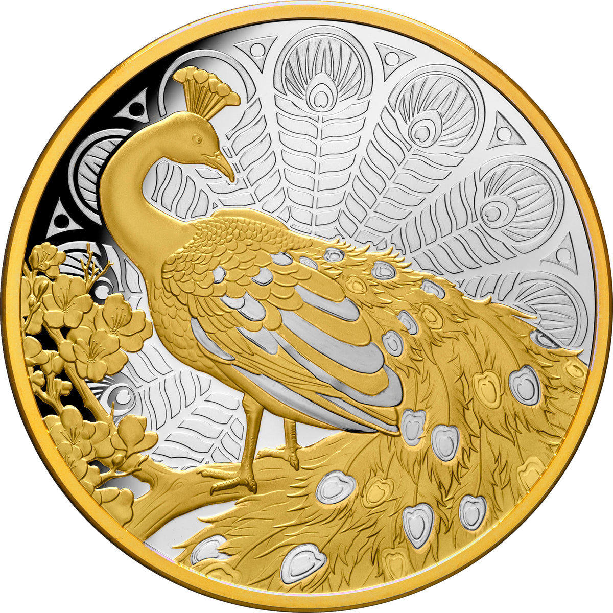 Niue 2024 $1 Peacock 1oz .999 Gold-plated Silver Proof Coin