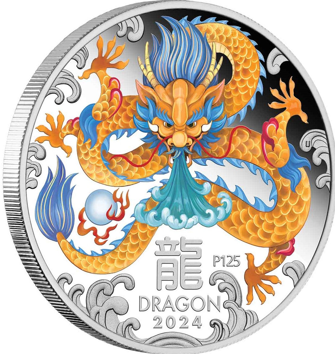 Australian Lunar Series III 2024 $1 Year of the Dragon 1oz Coloured .9999 Silver Proof Coin P Reverse