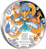 Australian Lunar Series III 2024 $1 Year of the Dragon 1oz Coloured .9999 Silver Proof Coin P Reverse