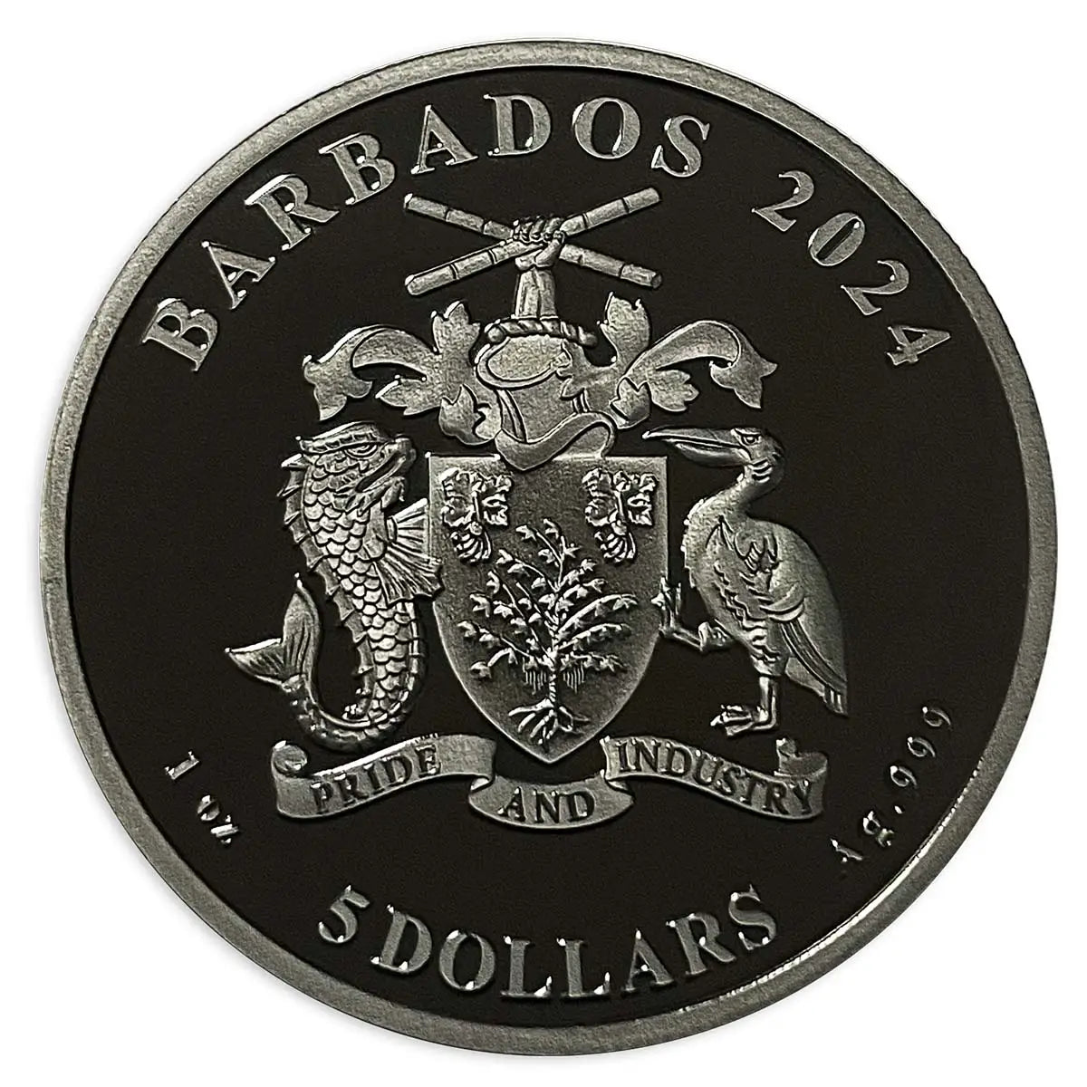 2024 Barbados $5 First Man on the Moon Landing 55th Anniversary 1oz Silver Black Proof Coin