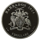 2024 Barbados $5 First Man on the Moon Landing 55th Anniversary 1oz Silver Black Proof Coin