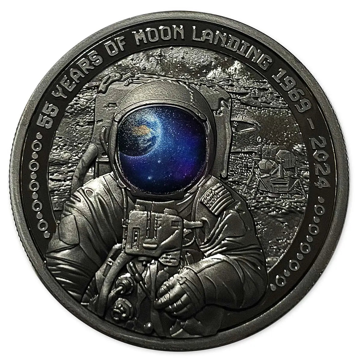 2024 Barbados $5 First Man on the Moon Landing 55th Anniversary 1oz Silver Black Proof Coin