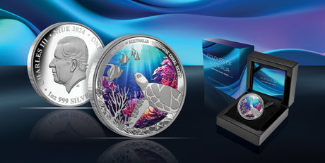 Niue 2024 $1 Colours of Australia TURQUOISE CORAL REEFS 1oz .999 Silver Proof Coin