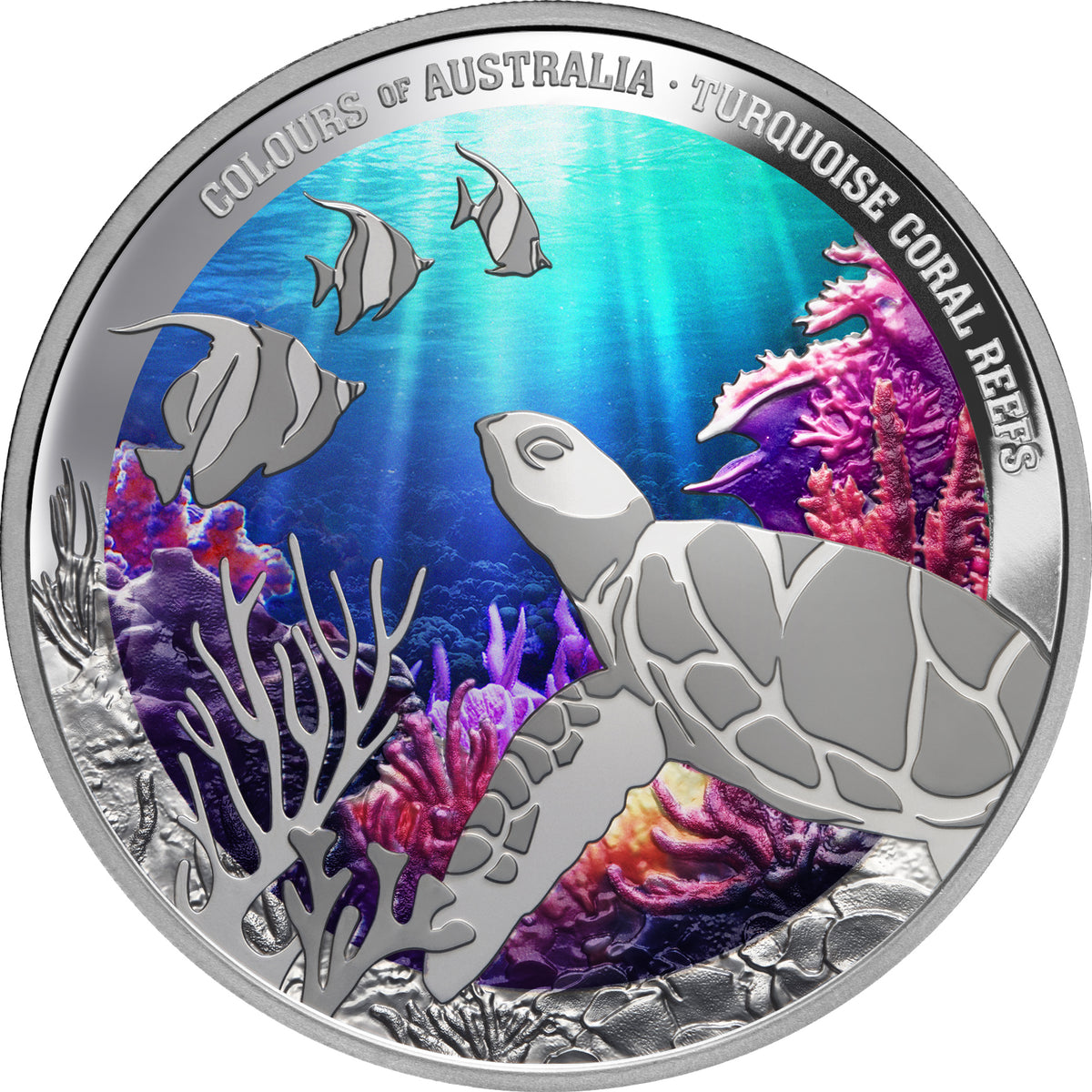 Niue 2024 $1 Colours of Australia TURQUOISE CORAL REEFS 1oz .999 Silver Proof Coin