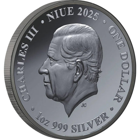 #838 CERTIFICATE Niue 2025 $1 Lunar Year of the Snake Gold-plated 1oz Silver Black Proof Coin