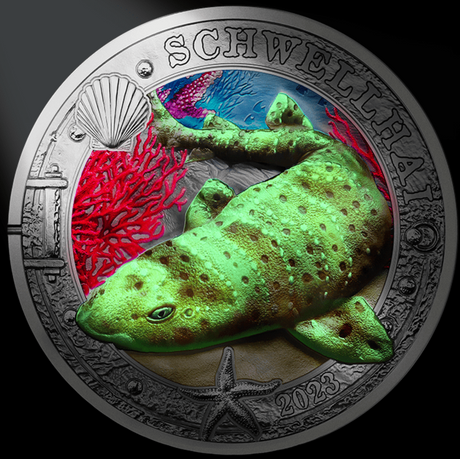 Republic of Austria 2023 3 Euro SWELL SHARK Coin- Luminous Marine Life Series (Glows under UV Light)