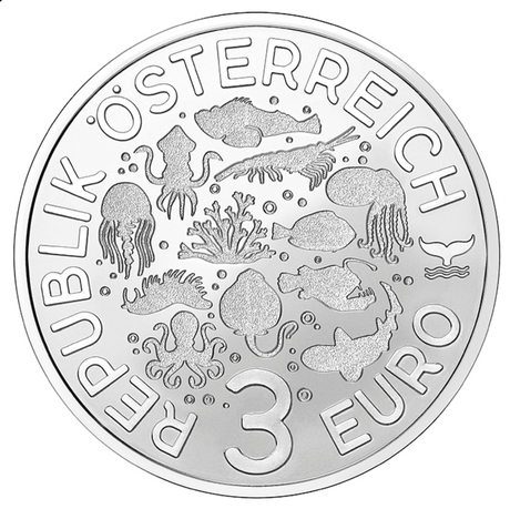 Republic of Austria 2022 3 Euro ANTARCTIC KRILL- Luminous Marine Life Series (Glows under UV Light)