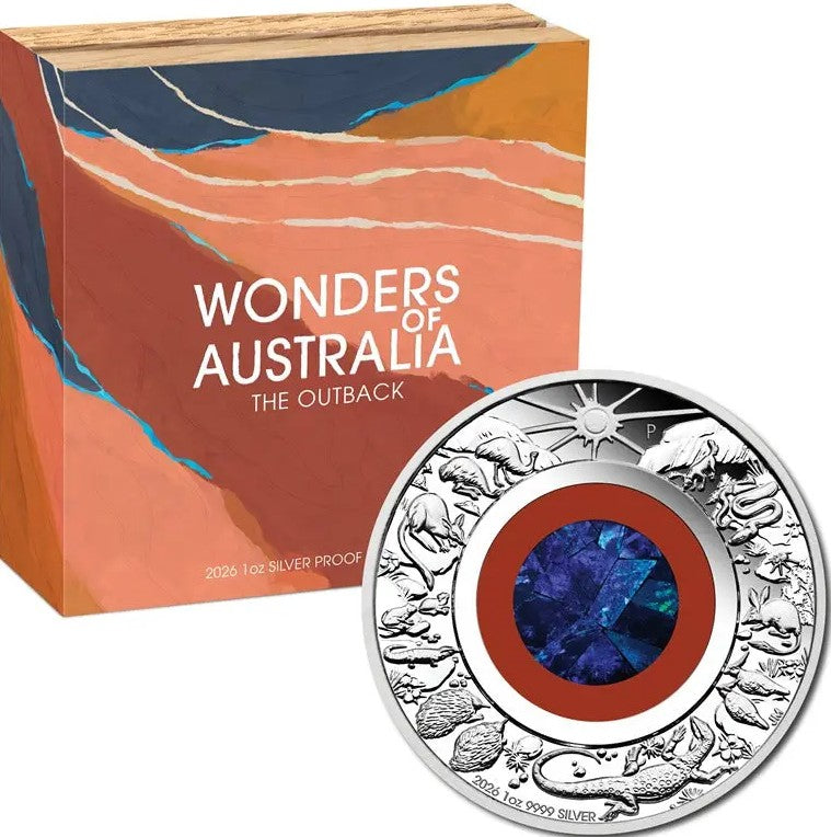 Australia 2026 $1 WONDERS of AUSTRALIA THE OUTBACK 1oz Silver Proof Opal Coin Coin and Box