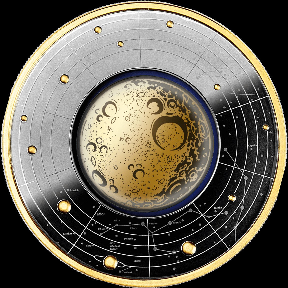 Cameroon 2023 500 Francs Silver Ruthenium Proof Coin - Solar System Series - The Moon with Magnifying Lens Coloured