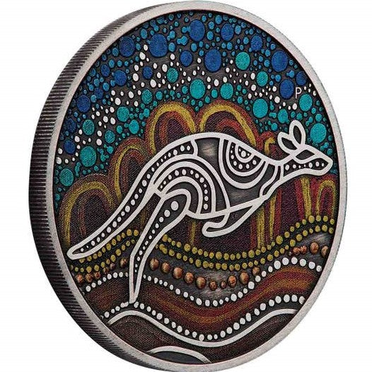 Australia 2023 $2 Kangaroo Yongka 2oz .9999 Silver Antiqued Coloured Coin Perth Mint Reverse