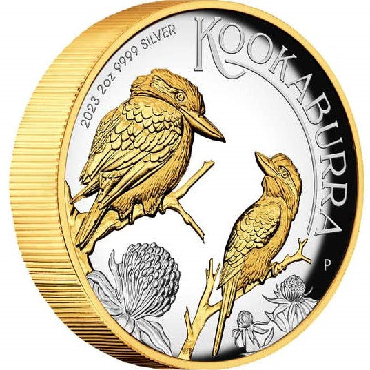 Australia 2023 $2 Australian Kookaburra 2oz .9999 Silver Proof High Relief Gilded Coin Perth Mint