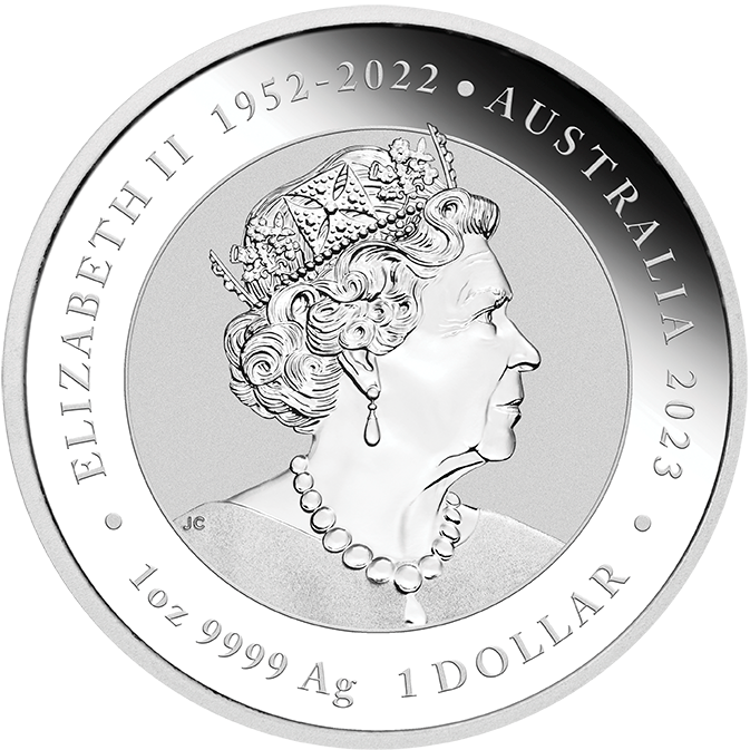 Australia 2023 $1 Myths and Legends Series Green Dragon and Koi 1oz 99.99% Silver Coloured Coin in Card Perth Mint