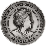 Australia  2023 $60 Koi Fish 2 Kilo 99.99% Silver Antiqued High Relief Coin