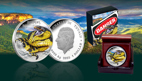 Tuvalu 2025 $1 Deadly & Dangerous TIGER SNAKE 1oz .9999 Silver Proof Coin PERTH MINT