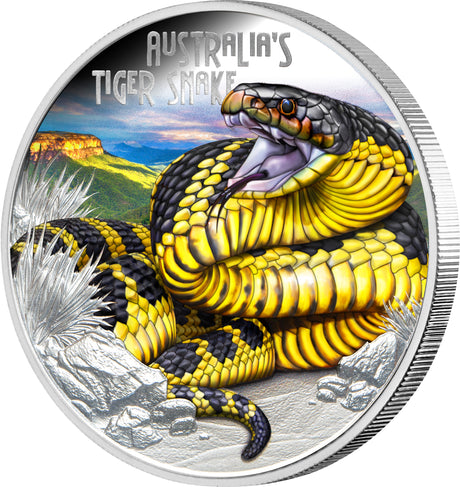 Tuvalu 2025 $1 Deadly & Dangerous TIGER SNAKE 1oz .9999 Silver Proof Coin PERTH MINT
