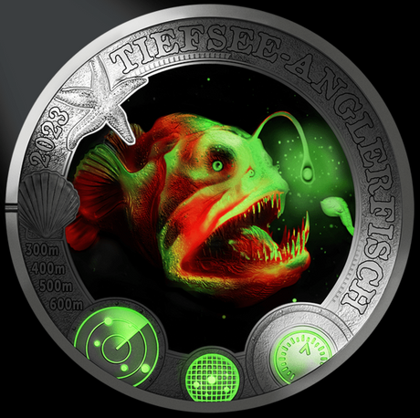 Republic of Austria 2022 3 Euro DEEP SEA ANGLERFISH- Luminous Marine Life Series (Glows under UV Light)