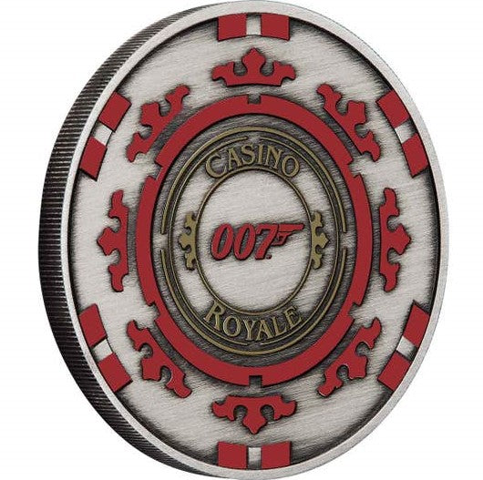 Tuvalu 2023 $1 James Bond Casino Royale - Casino Chip 1oz .9999 Silver Antiqued Coin Perth Mint