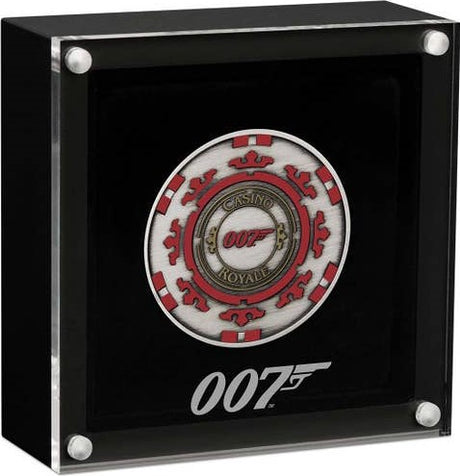 Tuvalu 2023 $1 James Bond Casino Royale - Casino Chip 1oz .9999 Silver Antiqued Coin Perth Mint