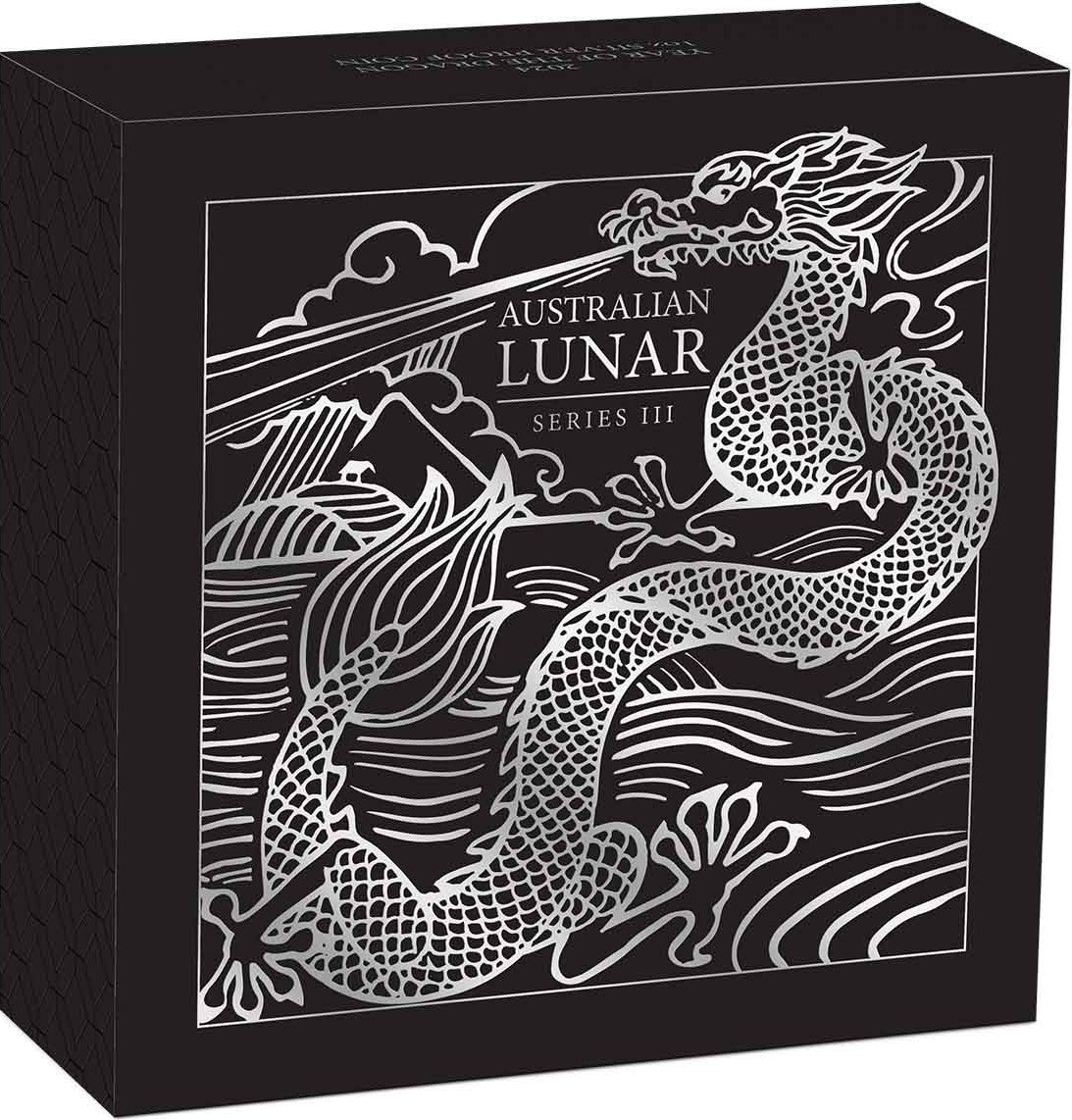 Australian Lunar Series III 2024 $1 Year of the Dragon 1oz .9999 Silver Proof Coin Perth Mint