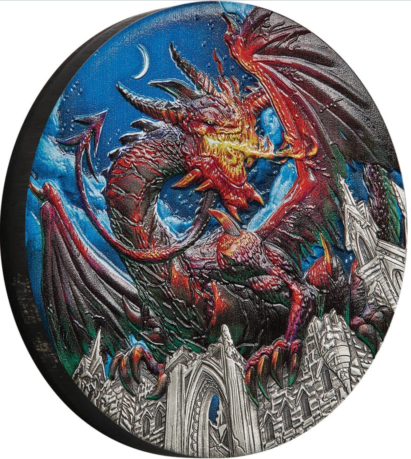 Tuvalu 2023 $5 Dragon 5oz Silver Antiqued Coloured Coin Perth Mint Reverse and Rim