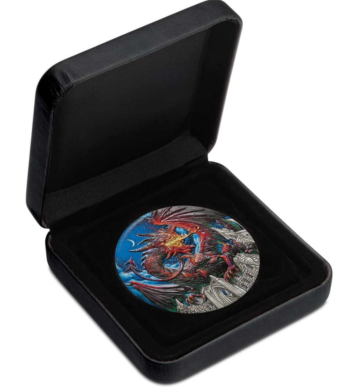 Tuvalu 2023 $5 Dragon 5oz Silver Antiqued Coloured Coin Perth Mint Case and Coin