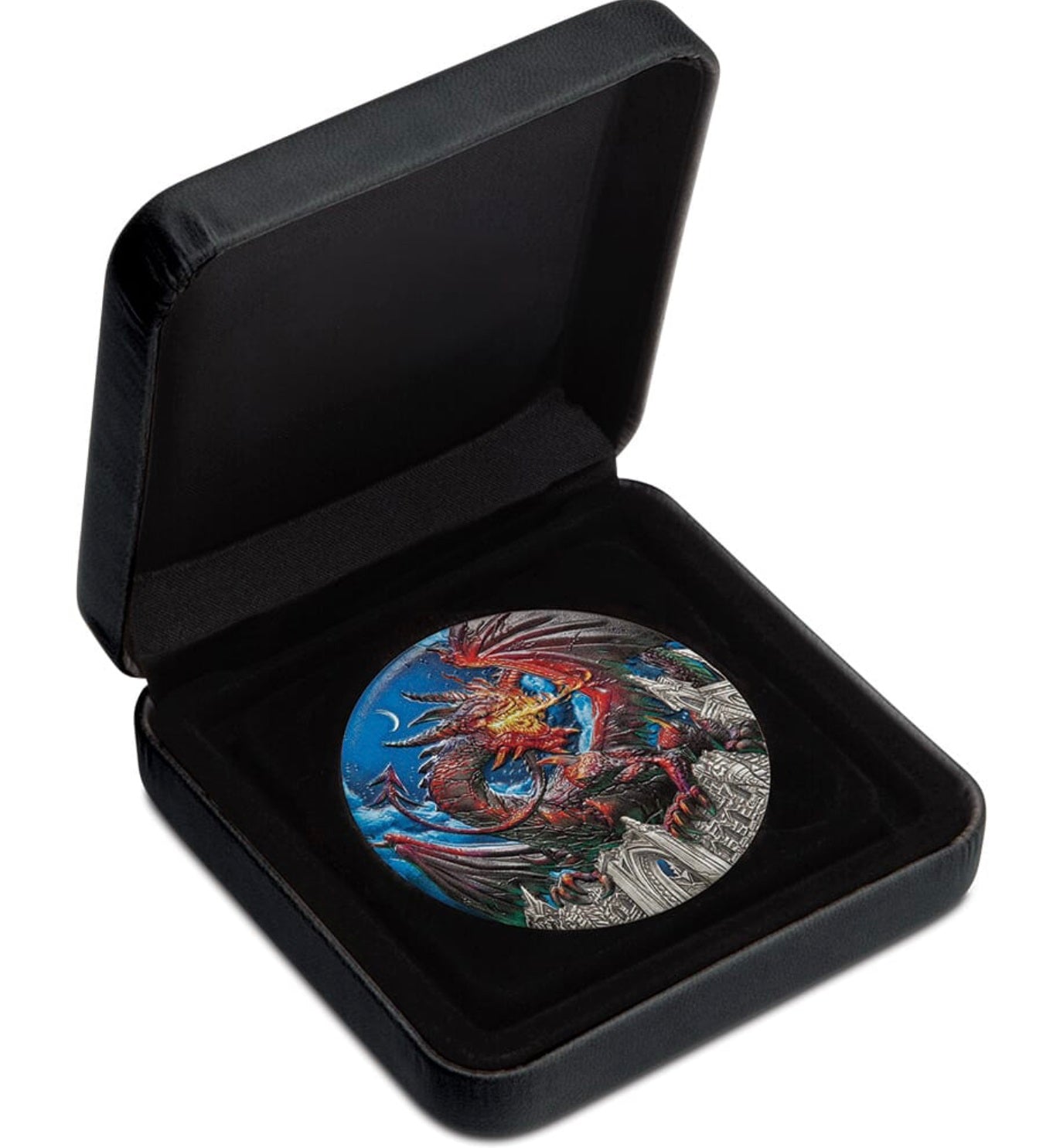 Tuvalu 2023 $5 Dragon 5oz Silver Antiqued Coloured Coin Perth Mint Case and Coin
