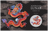 Australia 2024 $1 Year of the Red Dragon 1oz .9999 Silver Coloured Coin in Card Perth Mint