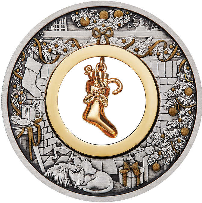 Australia 2023 $2 Night Before Christmas Stocking 2oz 99.99% Silver Antiqued Coloured Coin Reverse