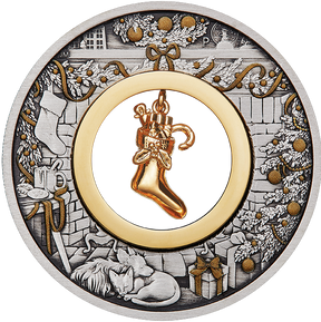 Australia 2023 $2 Night Before Christmas Stocking 2oz 99.99% Silver Antiqued Coloured Coin Reverse