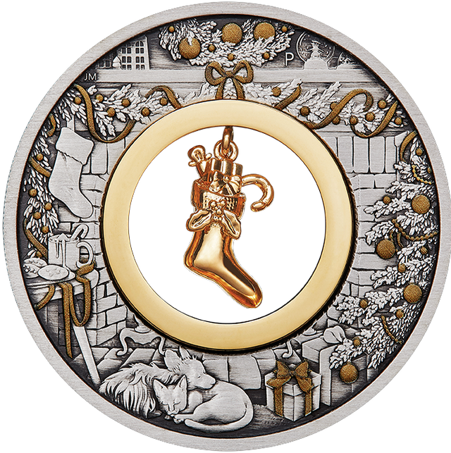 Australia 2023 $2 Night Before Christmas Stocking 2oz 99.99% Silver Antiqued Coloured Coin Reverse