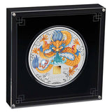 2024 Year Of The Dragon 1 Kilo Silver Coloured Coin With Gold Privy Mark in Display Case
