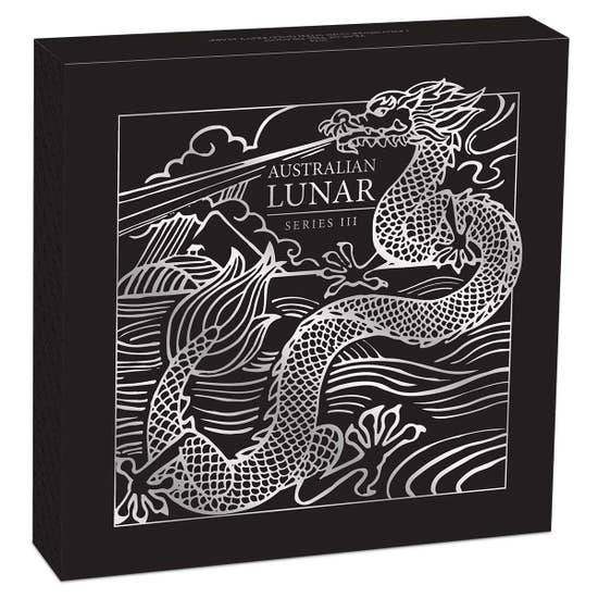 2024 Year Of The Dragon 1 Kilo Silver Coloured Coin With Gold Privy Mark Shipper Box
