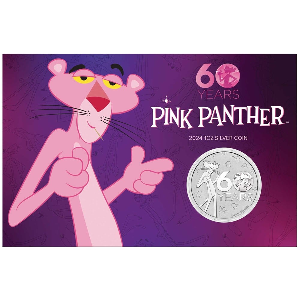 Tuvalu 2024 $1 Pink Panther™ 60th Anniversary 1oz Silver Coin in Card Perth Mint