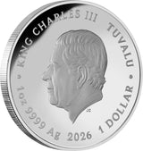 Silver coin with King Charles III's profile and text on a white background