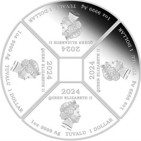 Tuvalu 2024 $1 Year of the Dragon Coloured Quadrant 4 x 1oz Silver Proof Four-Coin Set Perth Mint