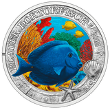 Republic of Austria 2022 3 Euro BLUE DOCTORFISH- Luminous Marine Life Series (Glows under UV Light)